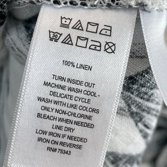 C&C California Womens Plus 1X 100% Linen Black White Floral Button Up Tunic Top - Picture 4 of 12